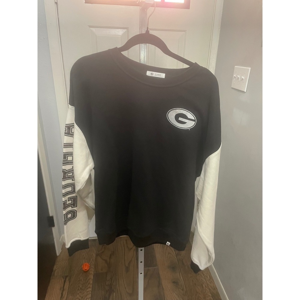 47 Brand Georgia Bulldogs Womens XL Sweatshirt Black Cream Leopard Print Sleeve
